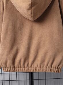 SHEIN Tween Boy Letter Patched Detail Teddy Lined Hooded Jacket - Khaki - View 8