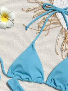 Halter Triangle Bikini Set - Blue - View 4