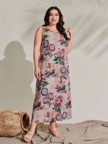 Mulvari 休閒前綁帶蝴蝶結花卉印花大碼兩件套裝 - 紫丁香色 - 查看 6