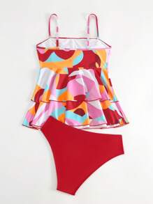 分层荷叶边下摆比基尼夏季海滩 - 紅色 - 查看 2