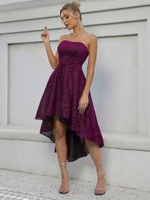 High Low Hem Tube Party Dress Semi Formal Dress - Hot Pink - View 6