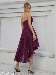 High Low Hem Tube Party Dress Semi Formal Dress - Hot Pink - View 2