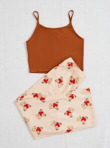 SHEIN 女大童熊和字母圖案吊帶上衣和褲子睡衣套裝 - 彩色 - 查看 2