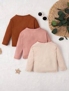 SHEIN 3入組/套男嬰秋冬休閒舒適長袖上衣 - 彩色 - 查看 2