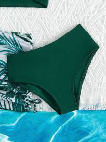 SHEIN Tween Girl Cross Wrap Bikini Set With Tropical Print Beach Skirt Summer Beach