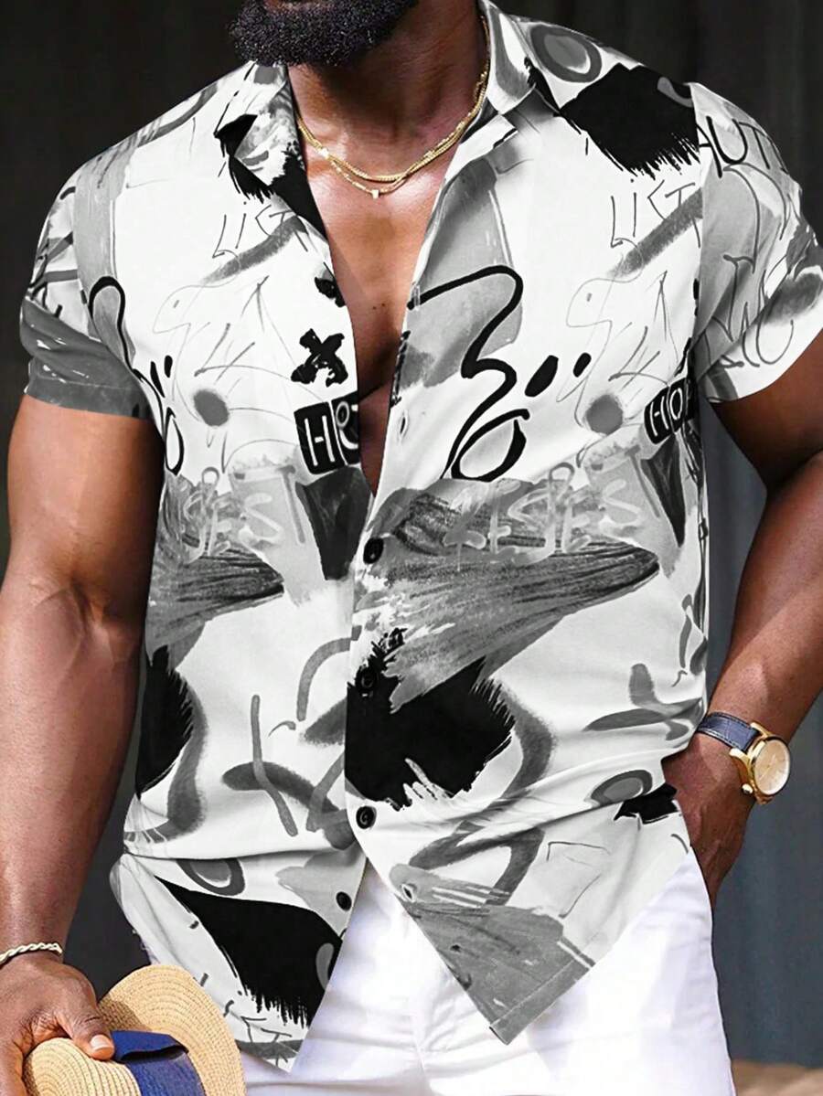 Manfinity Nam Đồ họa Chữ cái Áo sơ mi - Nhiều màu - Xem 1