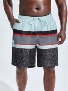 Manfinity Men Colorblock Drawstring Waist Swim Trunks - Multicolor - View 1