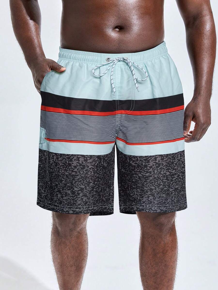 Manfinity Men Colorblock Drawstring Waist Swim Trunks - Multicolor - View 1