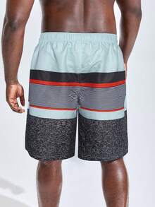 Manfinity Men Colorblock Drawstring Waist Swim Trunks - Multicolor - View 2