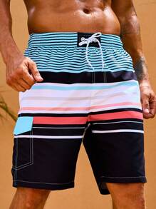 Surfspeed 男士条纹印花抽绳腰泳裤，夏威夷风 - 彩色 - 查看 7