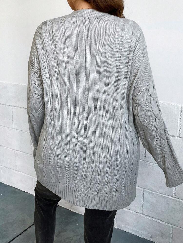 Chaqueta de punto de hombros caídos con bolsillo parche, para invierno, talla grande