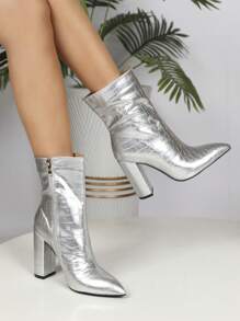 Fashionable & Comfortable Silver Ankle Boots With High Heels - Silver - View 6
