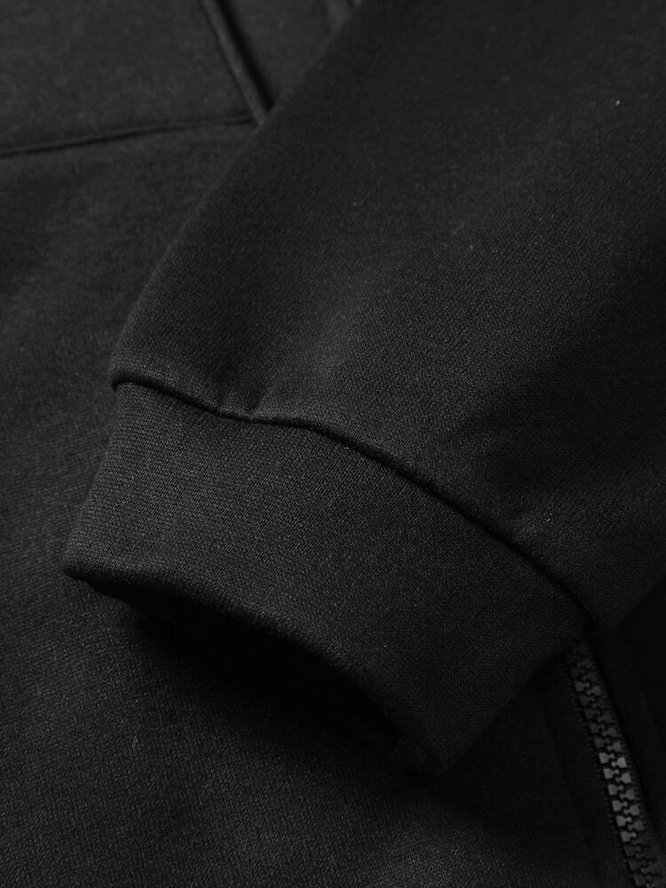 Manfinity Hypemode Sudadera Con Capucha Holgada Para Hombre Con Revestimiento Térmico Y Eslogan Gráfico, Estilo De Cierre De Cremallera Con Cordón, Camiseta No Incluida - Negro - Ver 5
