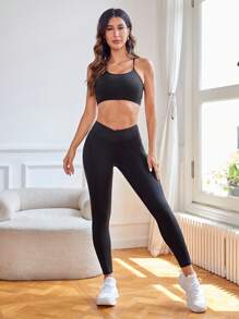 Easithlete Crisscross Backless Sports Set - Black - View 4