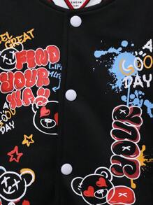 SHEIN Tween Boy Letter Graphic Two Tone Varsity Jacket Without Tee - Multicolor - View 4