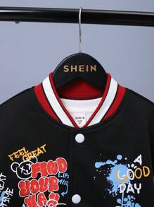 SHEIN Tween Boy Letter Graphic Two Tone Varsity Jacket Without Tee - Multicolor - View 5