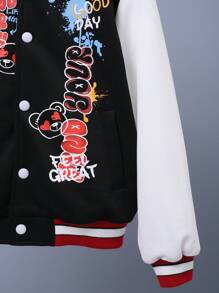 SHEIN Tween Boy Letter Graphic Two Tone Varsity Jacket Without Tee - Multicolor - View 6