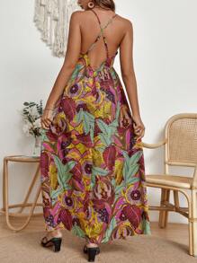 SHEIN Maternity Tropical Print Crisscross Backless Cami Dress - Multicolor - View 2