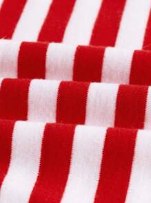 SHEIN EZwear Women's Casual Striped Long Sleeve T-Shirts - Red and White - View 4
