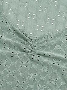 SHEIN VCAY Rynkad Byst Sallad Ordning Broderi Anglaise Enkel Enkel Plus Size T-shirt - Mint Grön - Visa 5