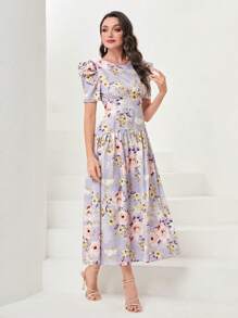 Mulvari 印花泡泡袖洋裝 - 彩色 - 查看 1