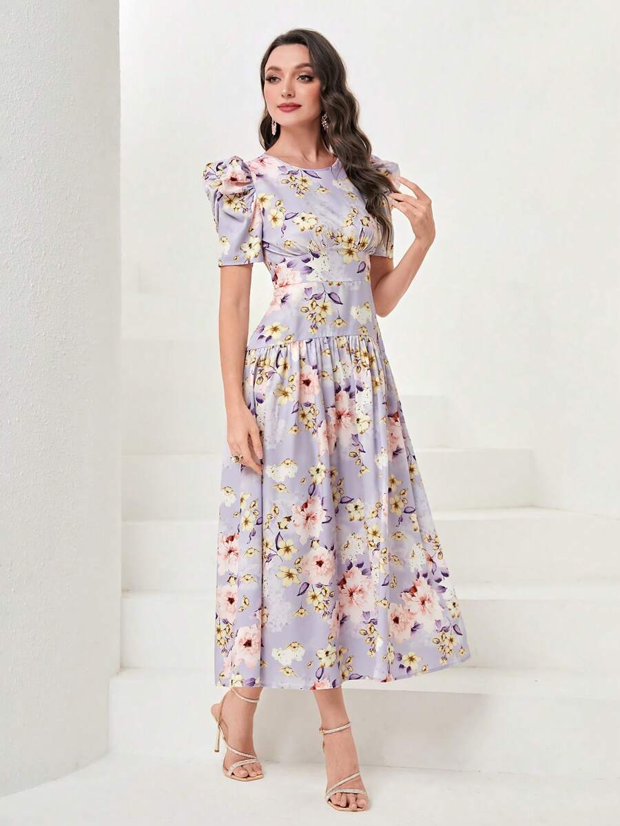 Mulvari 印花泡泡袖洋裝 - 彩色 - 查看 1