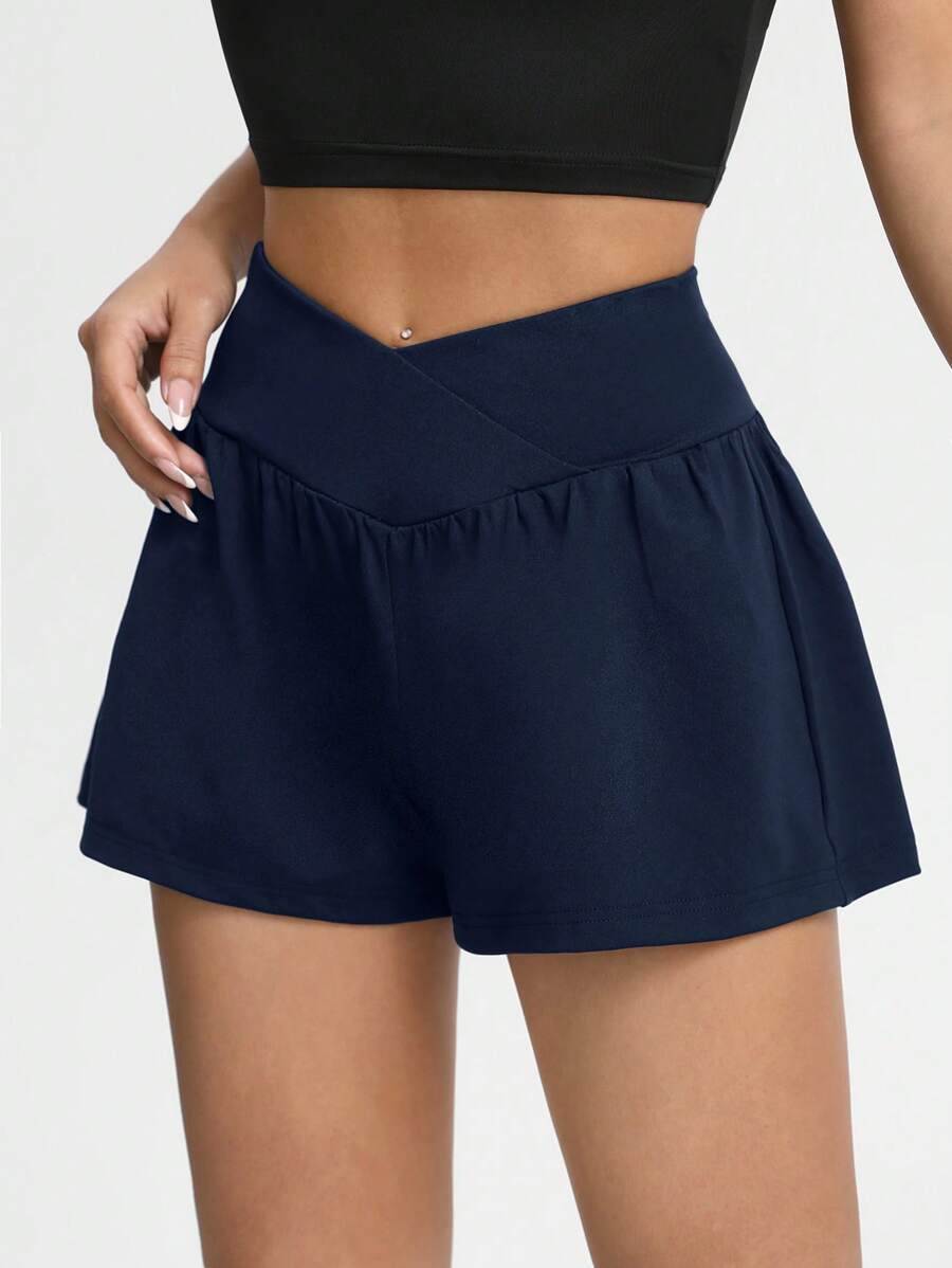 SHEIN EZwear Chất rắn Quần short chân rộng - Màu xanh hải quân - Xem 1