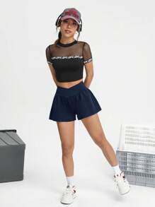 SHEIN EZwear Chất rắn Quần short chân rộng - Màu xanh hải quân - Xem 3