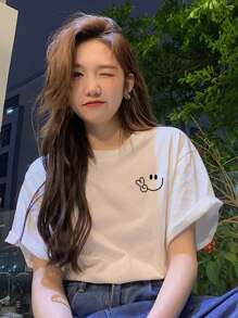 女士休闲百搭图案印花圆领短袖 T 恤，夏季新品