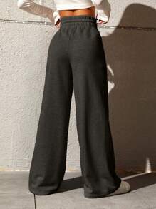 SHEIN EZwear 春季連身褲帶束口高腰寬腿運動長褲 - 咖啡棕 - 查看 2