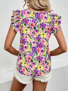 SHEIN LUNE Áo sơ mi nữ Xù Hoa Tất cả trên in Boho - Nhiều màu - Xem 2