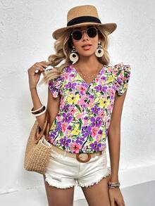 SHEIN LUNE Áo sơ mi nữ Xù Hoa Tất cả trên in Boho - Nhiều màu - Xem 3