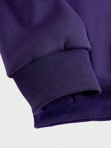 ROMWE MEN Academia 男士骷髏字母圖案拉鍊保暖連帽衛衣 - 紫色 - 查看 3