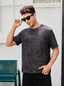 Manfinity Men 1pc Letter Embossed Tee - Dark Grey - View 4