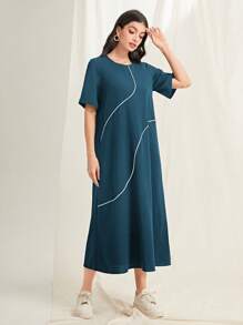 Mulvari 拼接滾邊洋裝 - 水鴨藍 - 查看 3