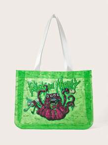 Rick and Morty | ROMWE Medium Shopper Bag Cute Cartoon Graphic Sheer - Green - View 3