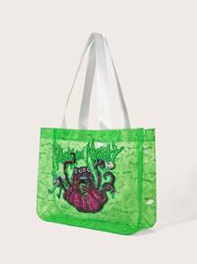 Rick and Morty | ROMWE Medium Shopper Bag Cute Cartoon Graphic Sheer - Green - View 4