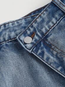 SHEIN MOD Overlap Waist Split Thigh Denim Skirt, Fall Women Clothes - Medium Wash - View 4