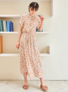 SHEIN Unity 斑點印花前紐扣洋裝 - 白色 - 查看 9