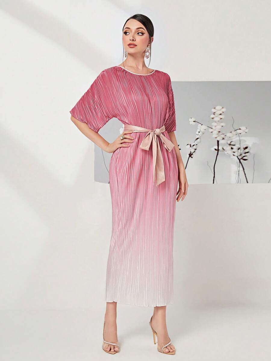 Modelyn 漸層蝙蝠袖褶皺繫腰帶連衣裙 - 彩色 - 查看 1