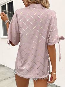 SHEIN LUNE Plaid Print Knot Cuff Blouse - Multicolor - View 2