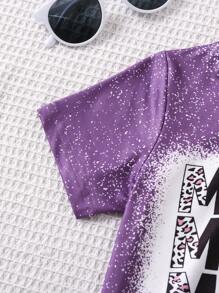 SHEIN 女小童字母圖案T恤 - 彩色 - 查看 4