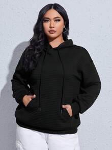 SHEIN EZwear 加大码卡通字母图案落肩卫衣 - 黑色 - 查看 5