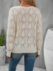 SHEIN VCAY Guipure Lace Panel Pointelle Knit Drop Shoulder Sweater - Apricot - View 2