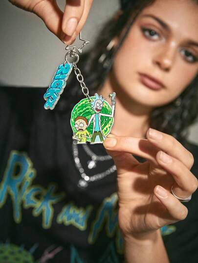 Rick and Morty | ROMWE Mujer 1 pieza Llavero con figura de dibujos animados & con diseño de letra acrílico dulce