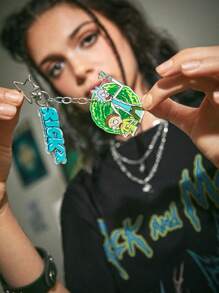 Rick and Morty | ROMWE 1pc Women Cartoon Figure & Letter Charm Acrylic Cute Keychain - Multicolor - View 5