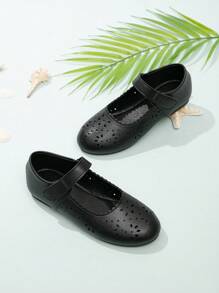 Girls' Mary Jane Hollow-out Flat Shoes, Fashionable - Black - View 1