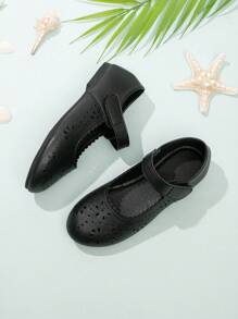 Girls' Mary Jane Hollow-out Flat Shoes, Fashionable - Black - View 5