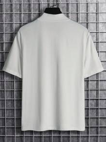 Manfinity Homme 男士字母圖案小高領T恤 - 白色 - 查看 2