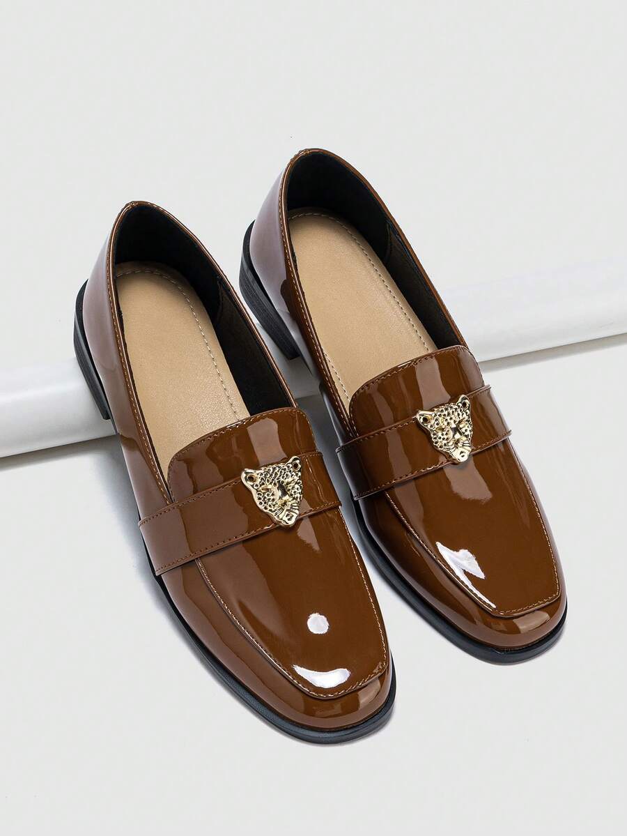 Women's Fashionable & Comfortable Commuting Loafers, Flat Pu Leather Shoes - Coffee Brown - View 1